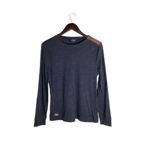 Lauren Ralph Women Charcoal Gray Long Sleeve Shirt with Suede Accents Size L